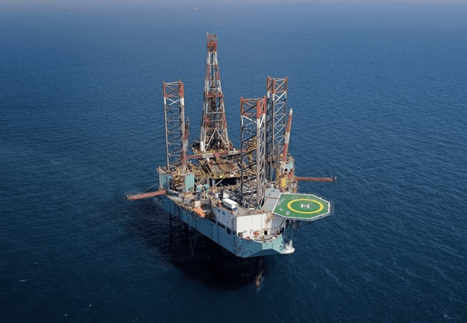 An oil rig drilling